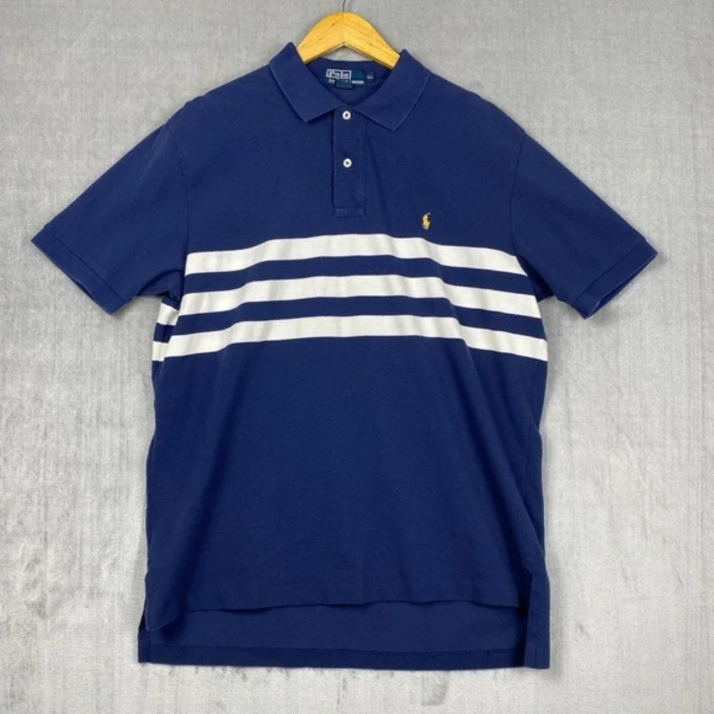 Vtg Polo‎ by Ralph Lauren Mens XL Blue Yellow Pony Preppy 100% Cotton Nautical